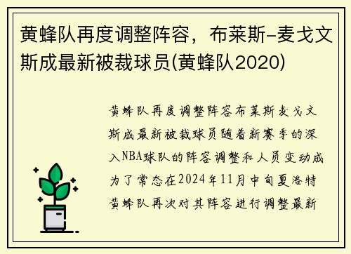黄蜂队再度调整阵容，布莱斯-麦戈文斯成最新被裁球员(黄蜂队2020)