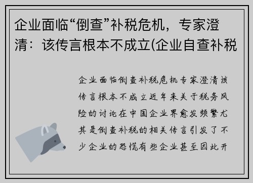 企业面临“倒查”补税危机，专家澄清：该传言根本不成立(企业自查补税)